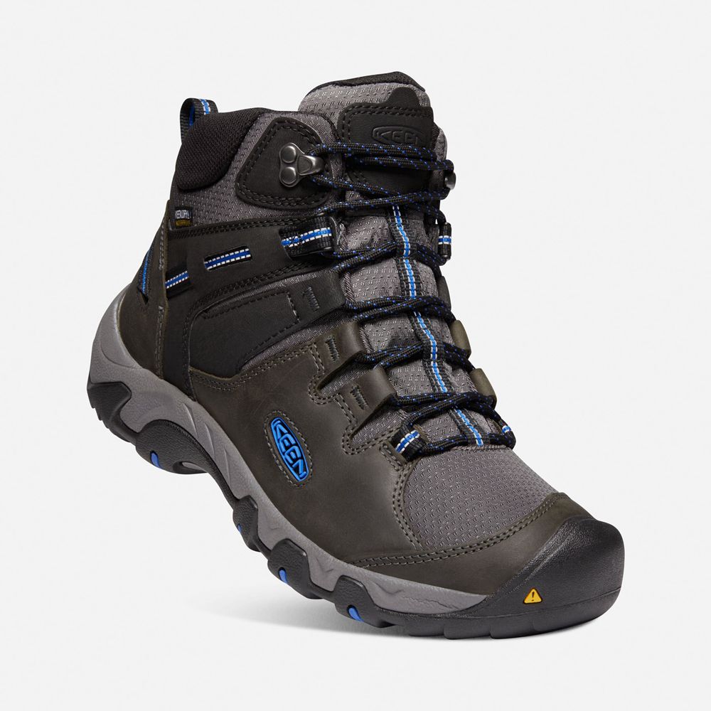 Bottes de Randonnée Keen Homme Noir/Bleu | Steens Cuir Waterproof | TLOZW-7391